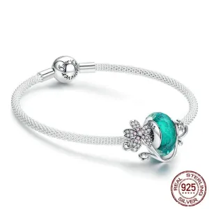 Daisy Flower Green Glass Beads Strand Charms Bracelet