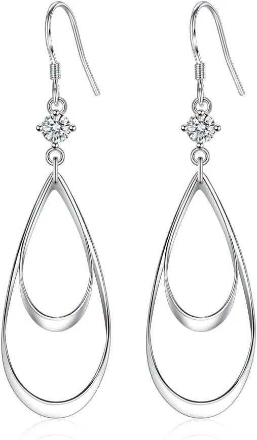 Dangle Earrings for Women Hollow water drop Double Linear Drop Statement Earrings Birthday Gifts for Women