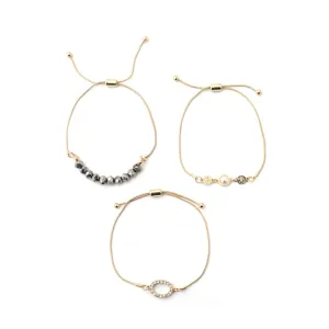 Delicate Beaded Pull Clasp Bracelets - Set of 3