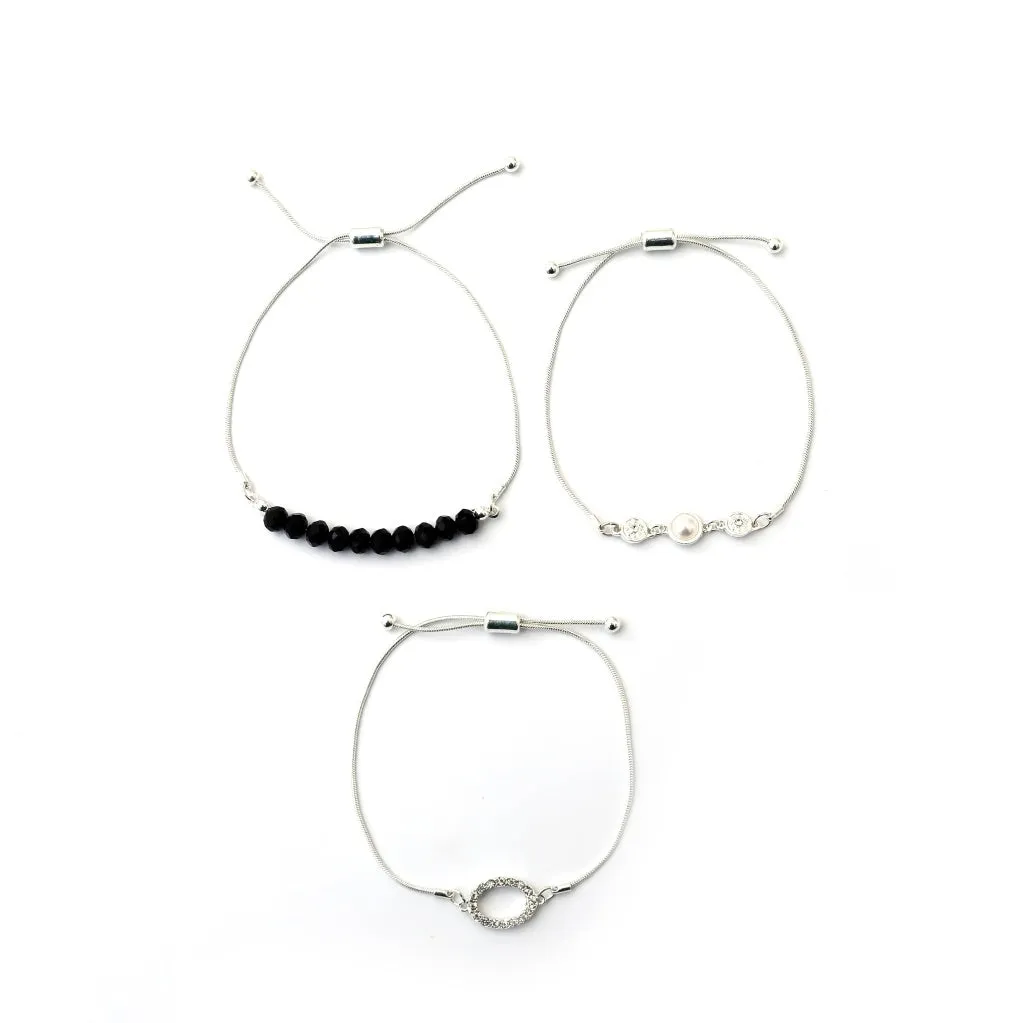 Delicate Beaded Pull Clasp Bracelets - Set of 3
