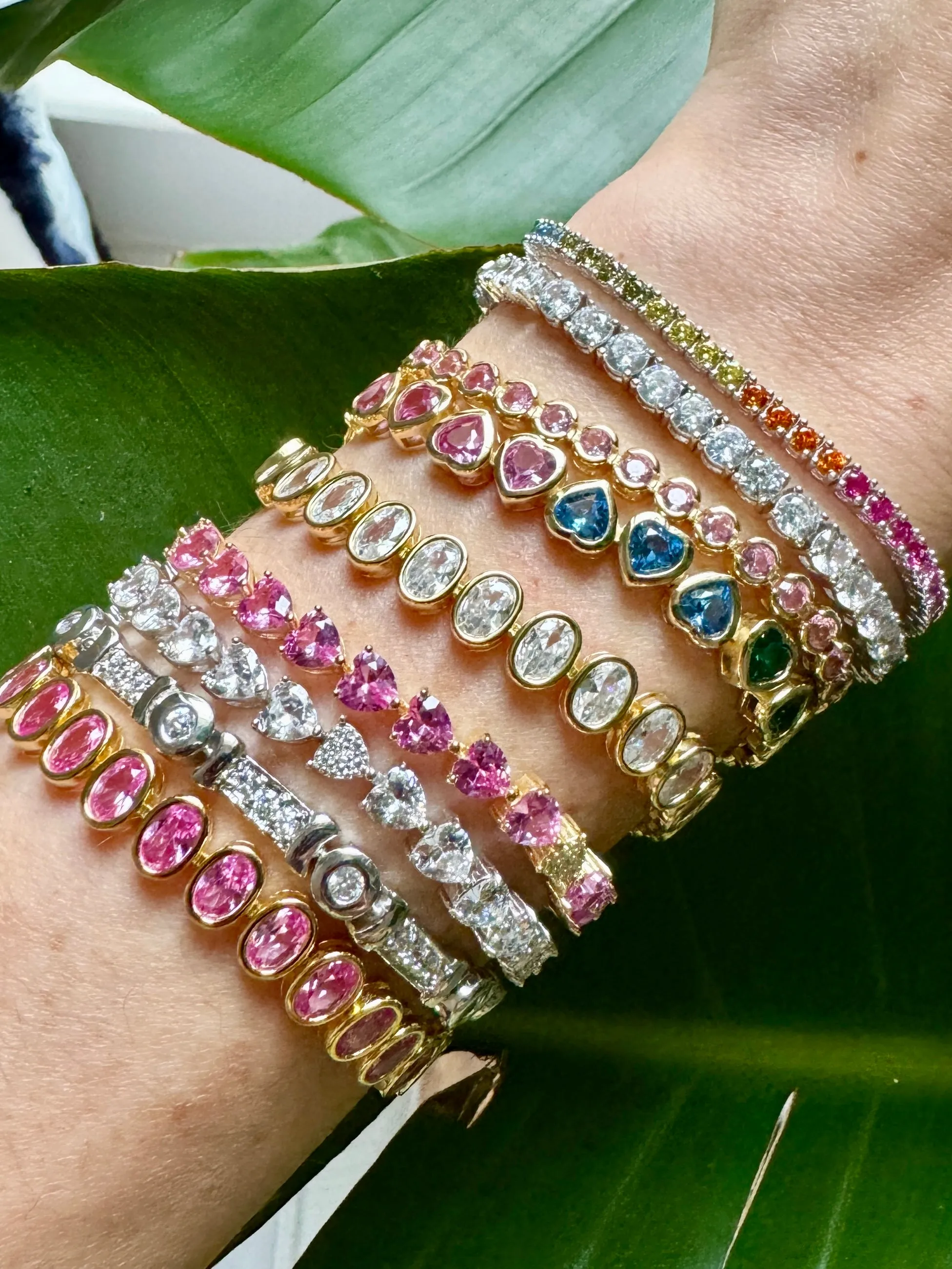 Delicate Pink Crystal Bezel Gold Tennis Bracelet
