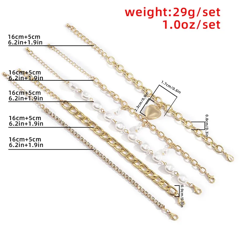 Elegant Crystal Heart Lovers 5-Pcs Bracelet Set