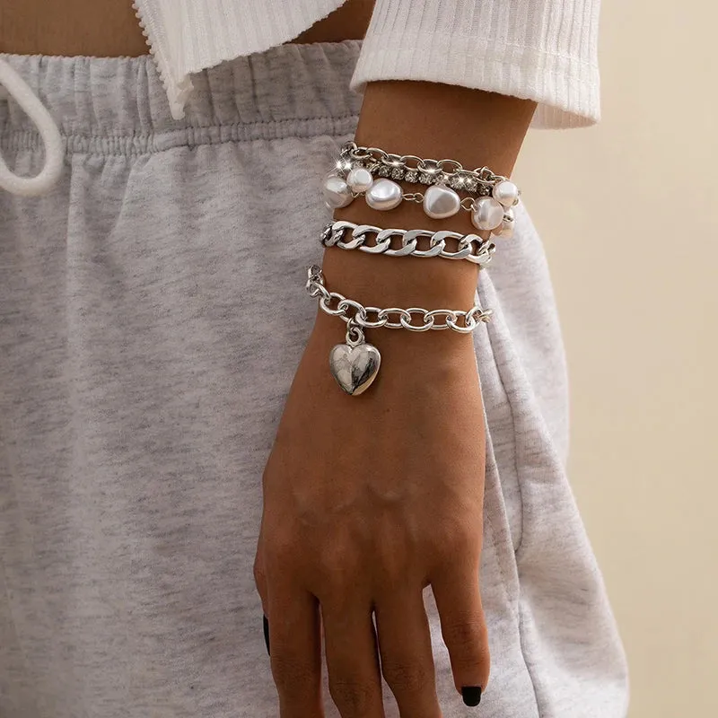 Elegant Crystal Heart Lovers 5-Pcs Bracelet Set