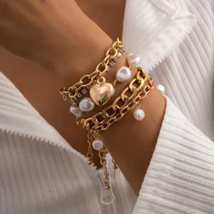 Elegant Crystal Heart Lovers 5-Pcs Bracelet Set