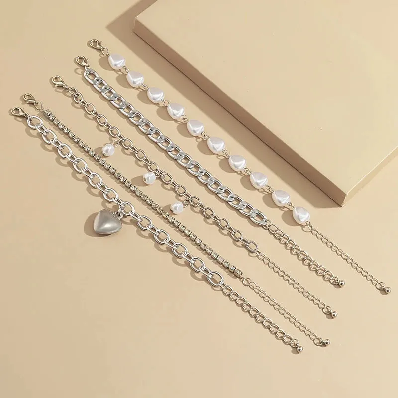 Elegant Crystal Heart Lovers 5-Pcs Bracelet Set