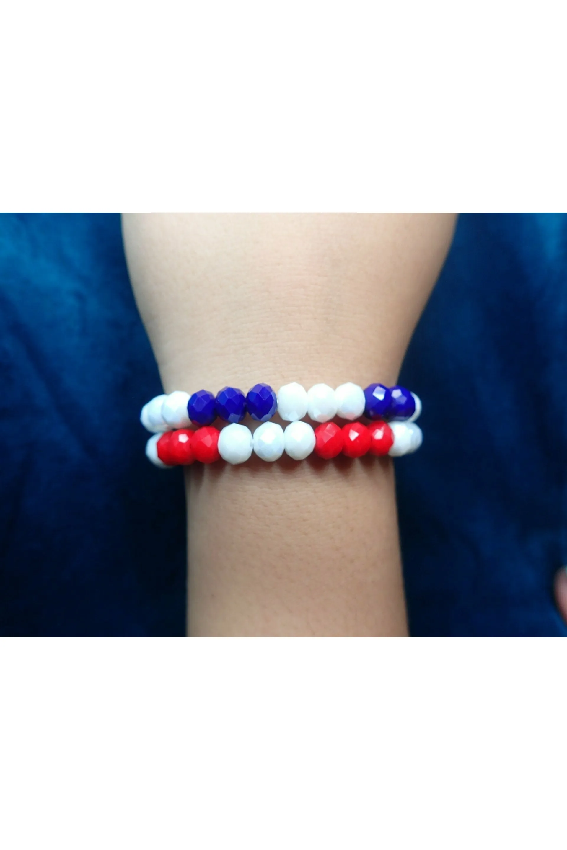 Emma Red, White And Blue Crystal Necklace Set With Tassel