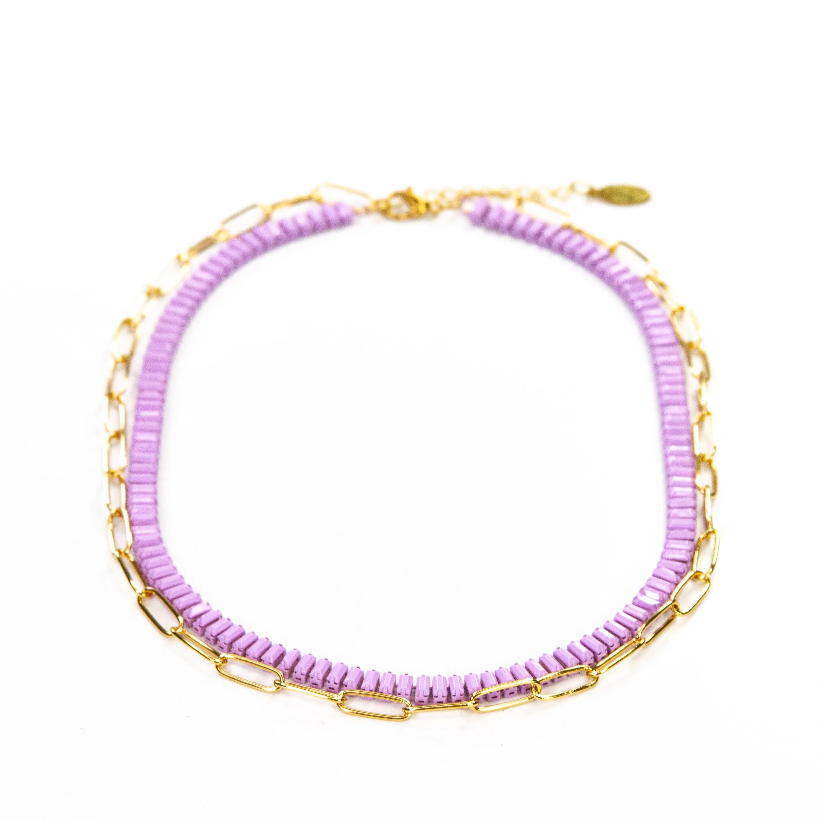 Enamel 16  Colors Baguette & Paperclip Chain Link  Necklace