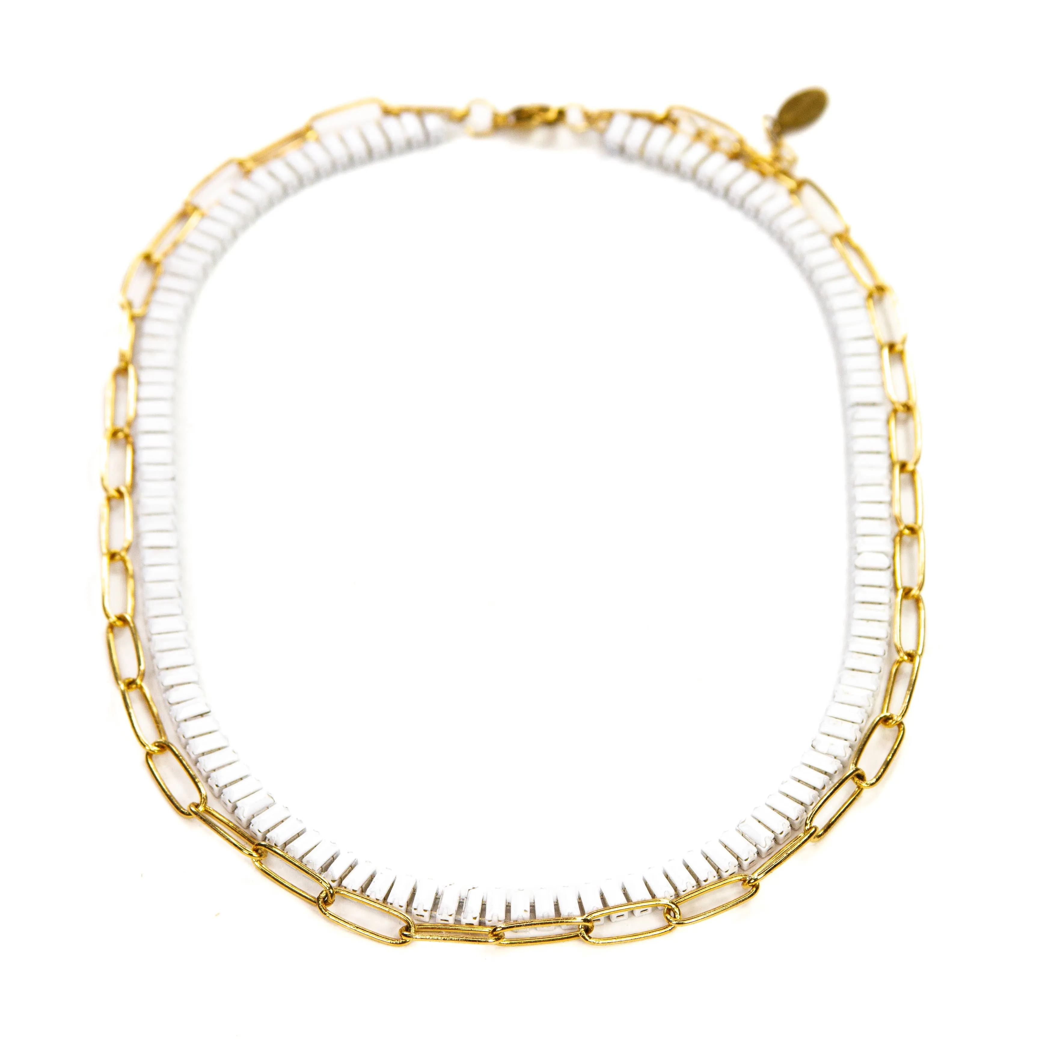 Enamel 16  Colors Baguette & Paperclip Chain Link  Necklace