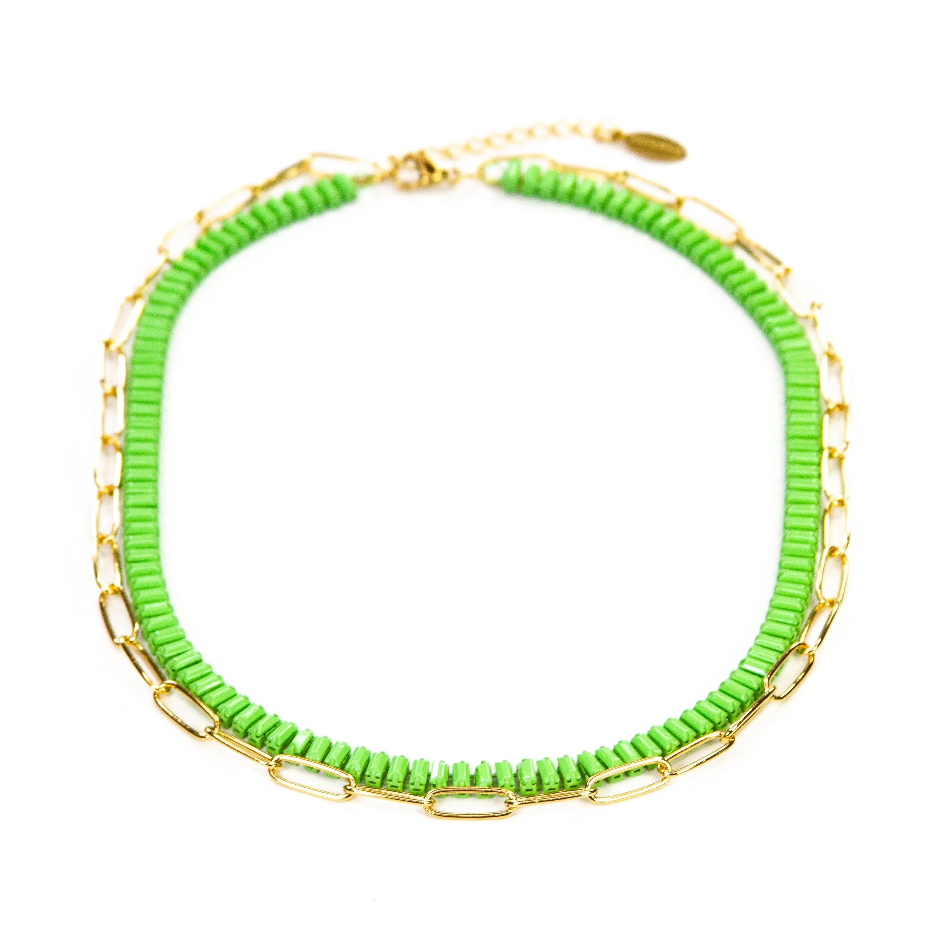 Enamel 16  Colors Baguette & Paperclip Chain Link  Necklace