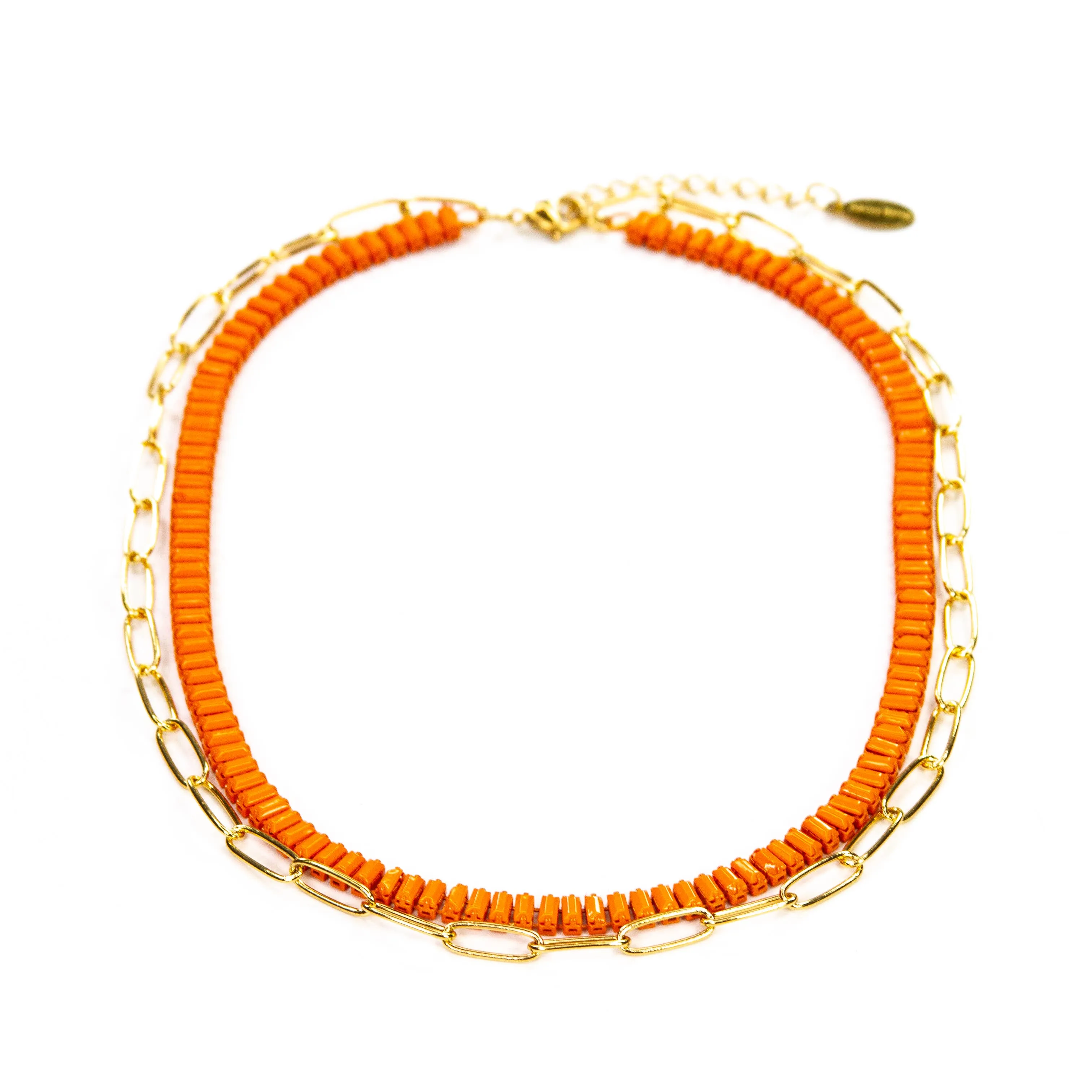 Enamel 16  Colors Baguette & Paperclip Chain Link  Necklace
