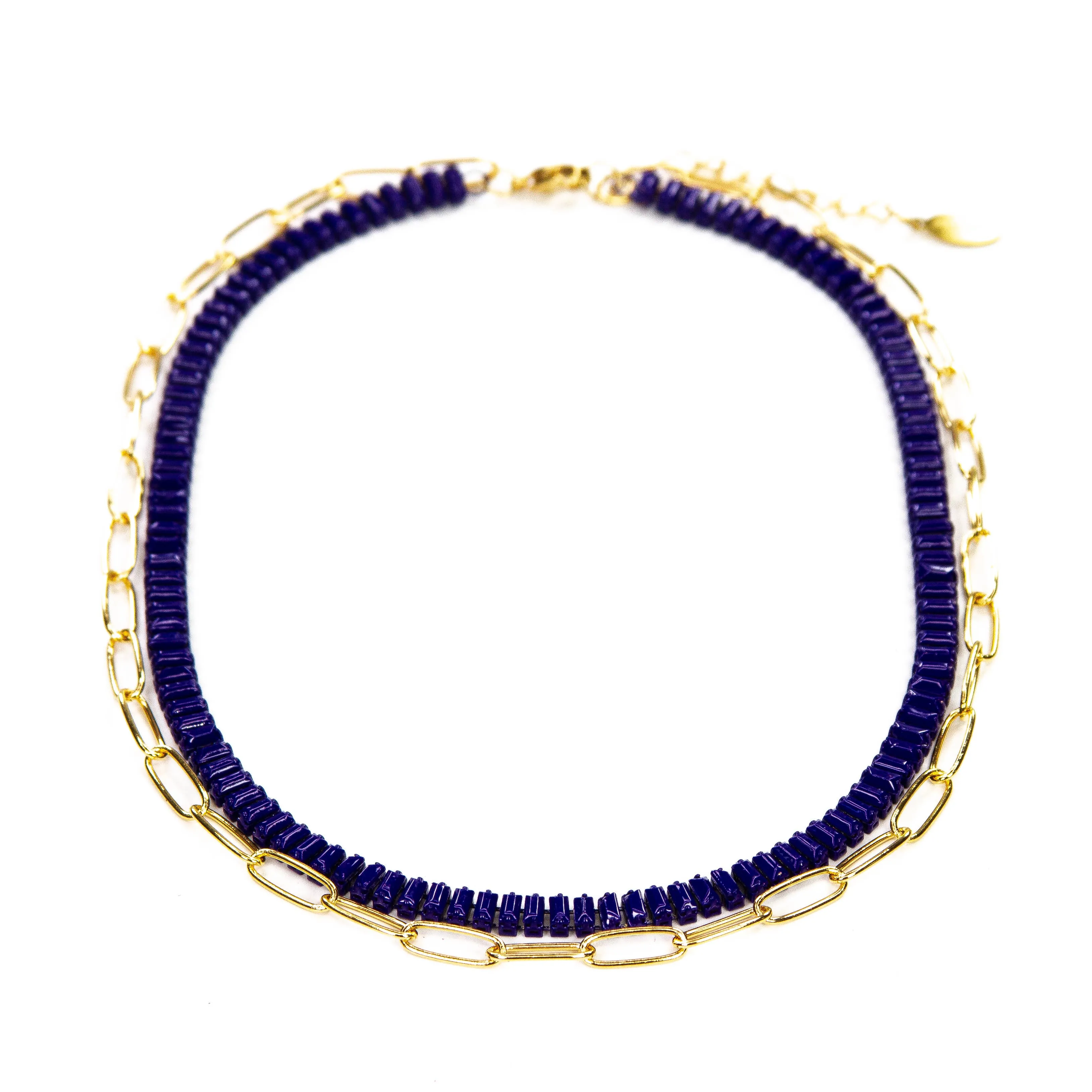 Enamel 16  Colors Baguette & Paperclip Chain Link  Necklace
