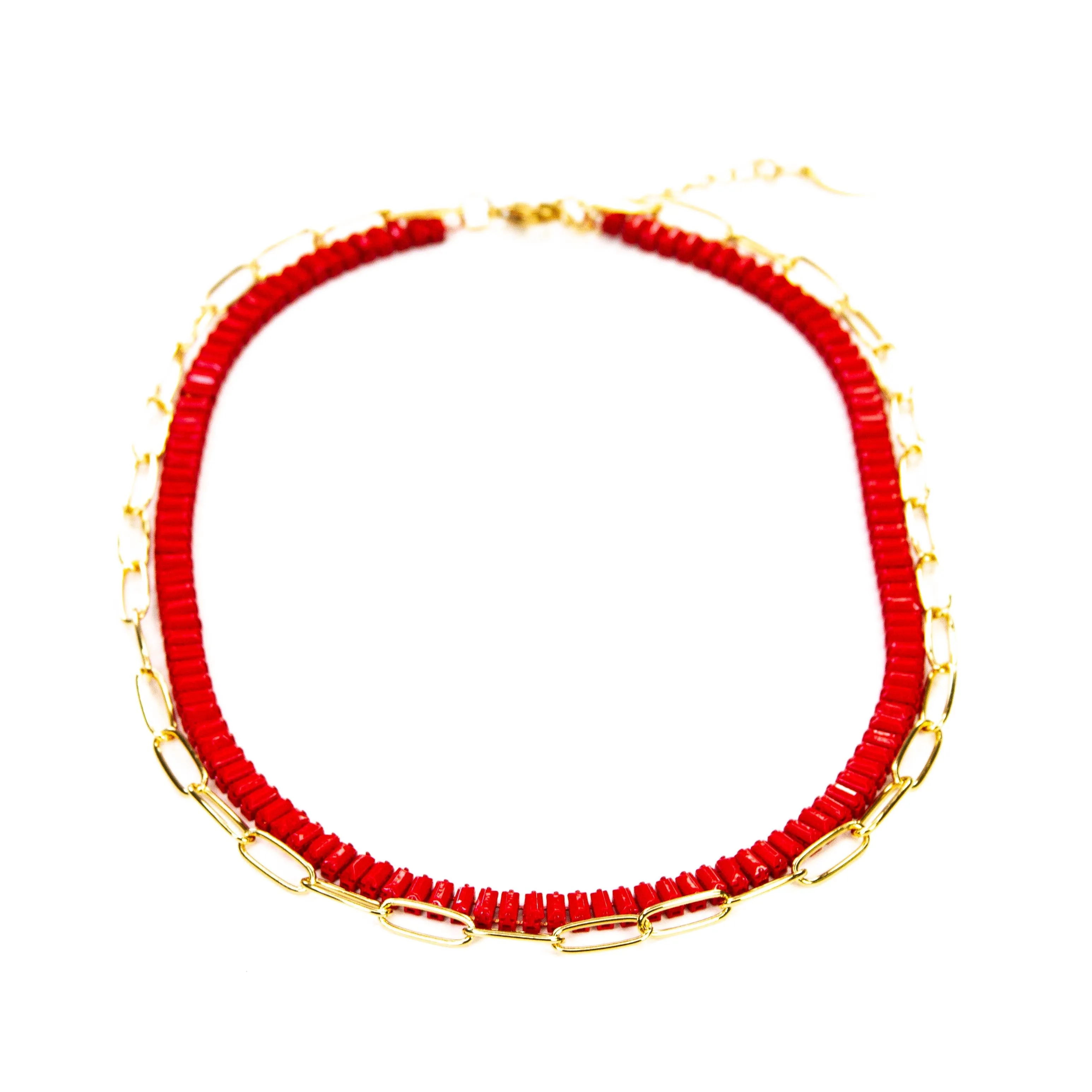 Enamel 16  Colors Baguette & Paperclip Chain Link  Necklace