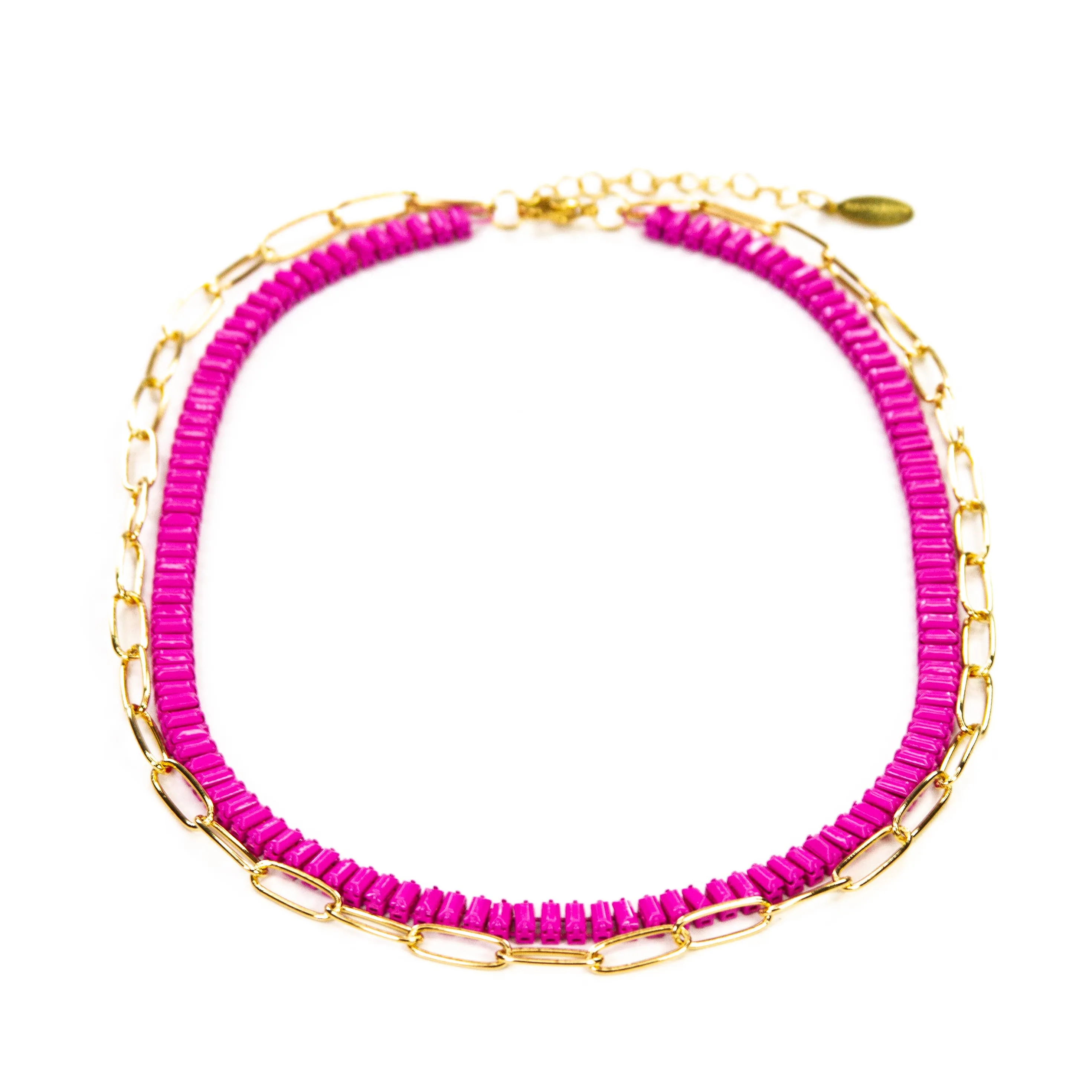 Enamel 16  Colors Baguette & Paperclip Chain Link  Necklace