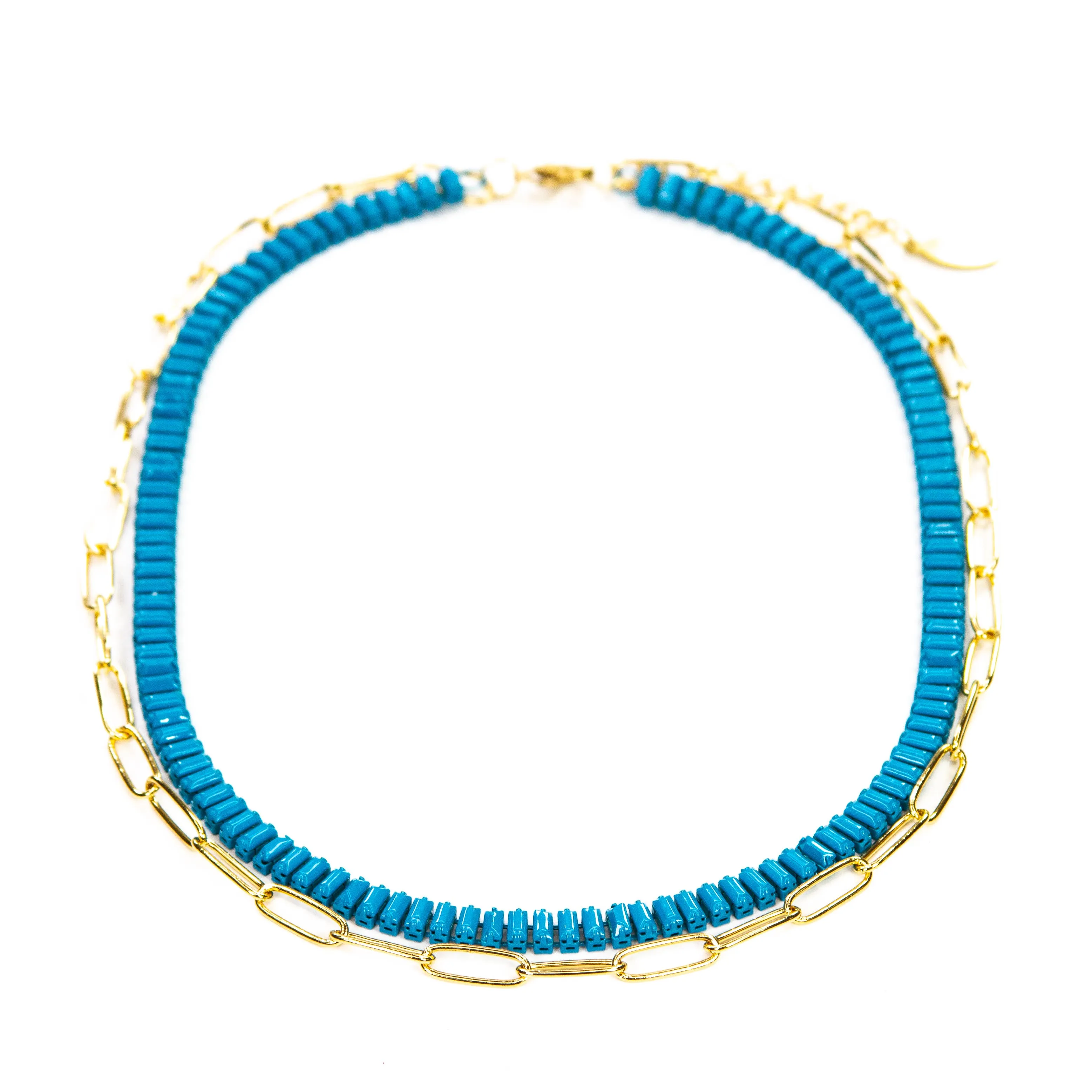 Enamel 16  Colors Baguette & Paperclip Chain Link  Necklace
