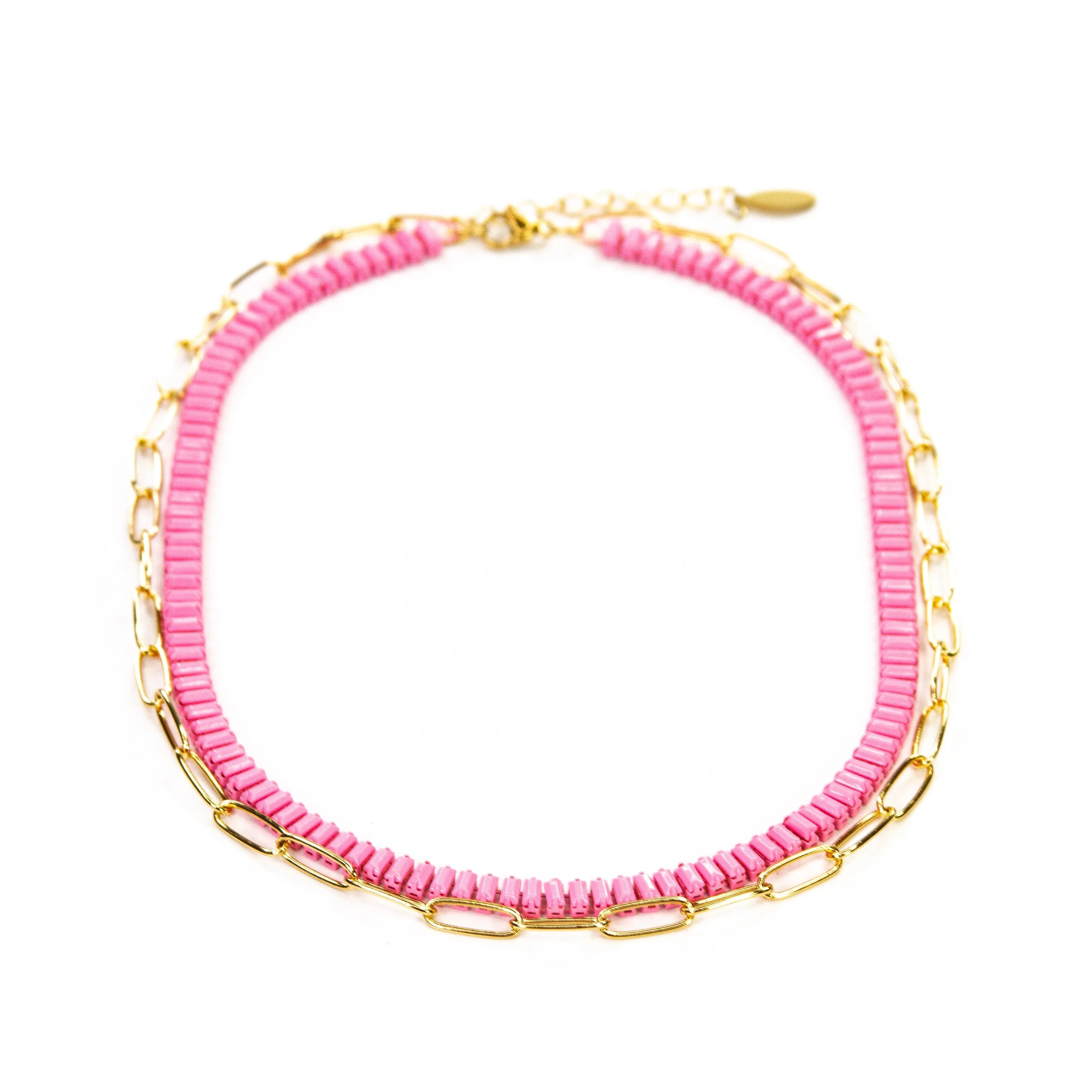 Enamel 16  Colors Baguette & Paperclip Chain Link  Necklace