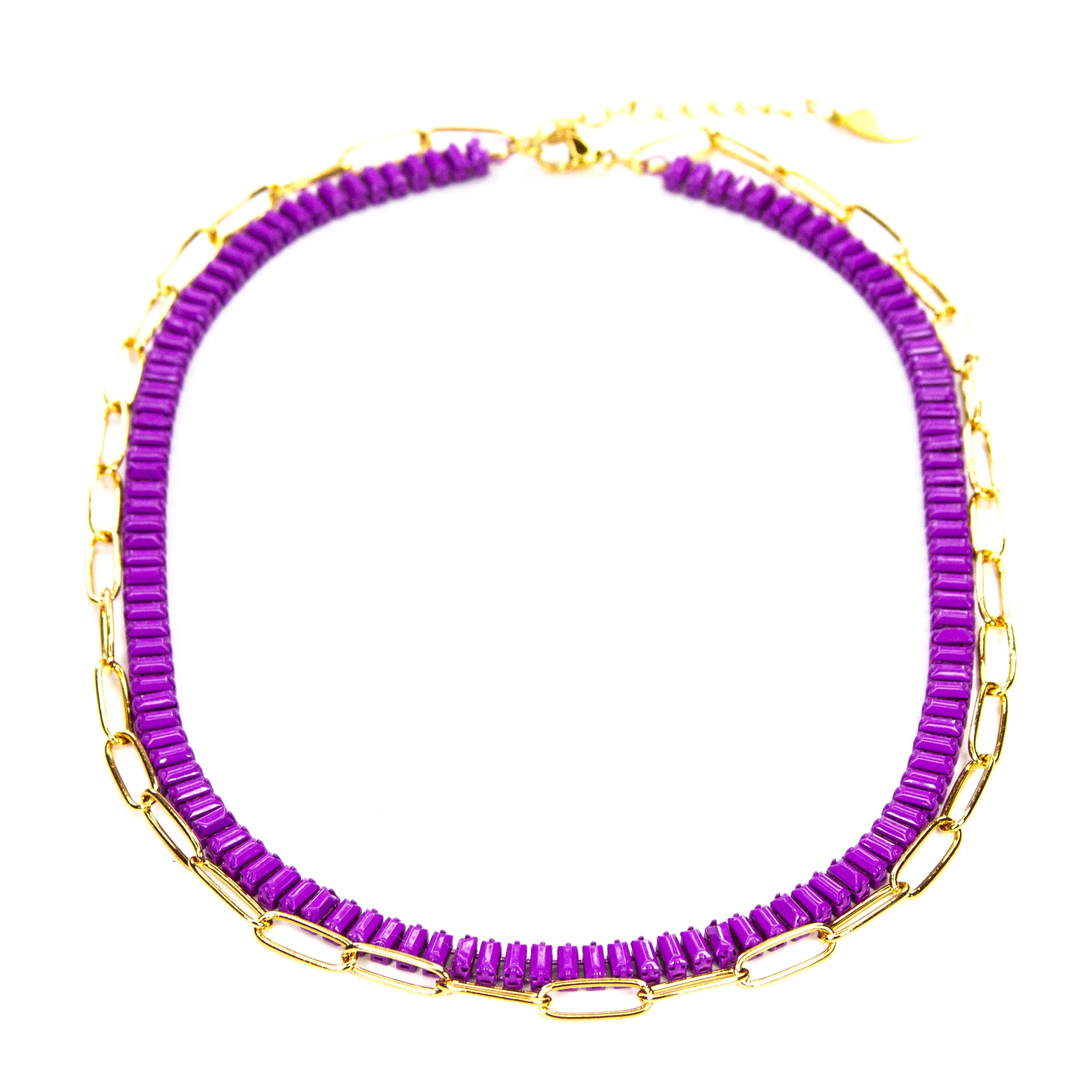 Enamel 16  Colors Baguette & Paperclip Chain Link  Necklace