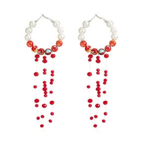 European and American Gothic Style Pearl Crystal Tassel Earrings for Women with Halloween-inspired Design