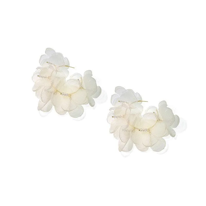 Exaggerated Mesh Flower Earrings Women's Circle Temperament