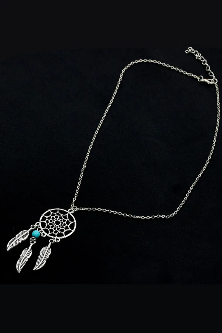 Faddish Turquoise Fringed Feather Ladies' Silver Necklaces