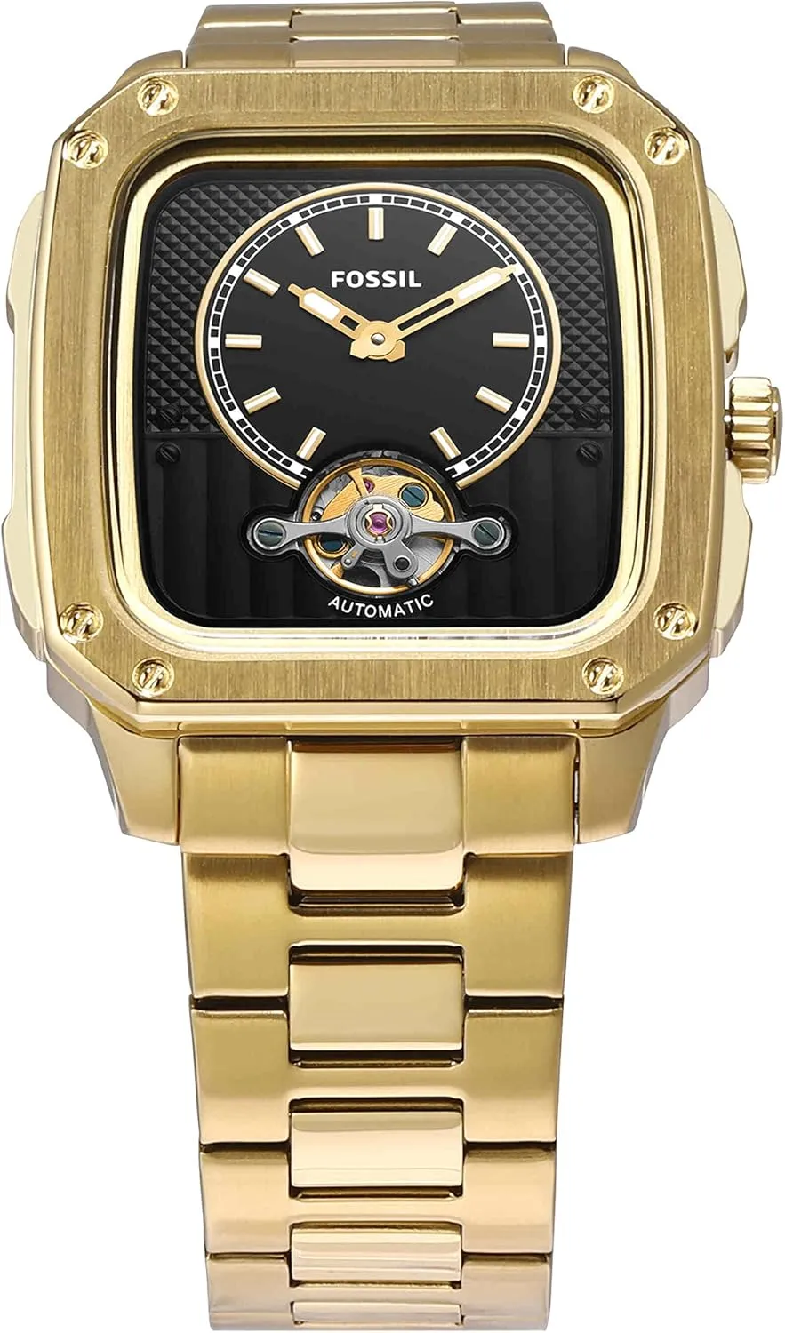Fossil Inscription Men's Watch with Square Case and Stainless Steel, Silicone or Leather Band