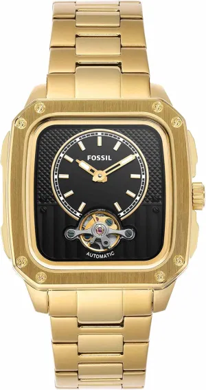 Fossil Inscription Men's Watch with Square Case and Stainless Steel, Silicone or Leather Band