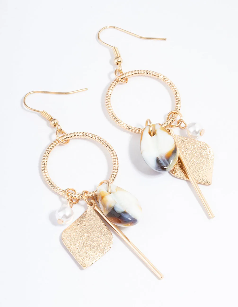 Gold Open Circle Shell Drop Earrings