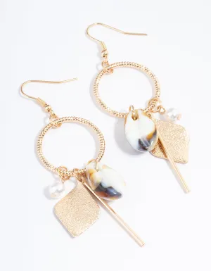 Gold Open Circle Shell Drop Earrings