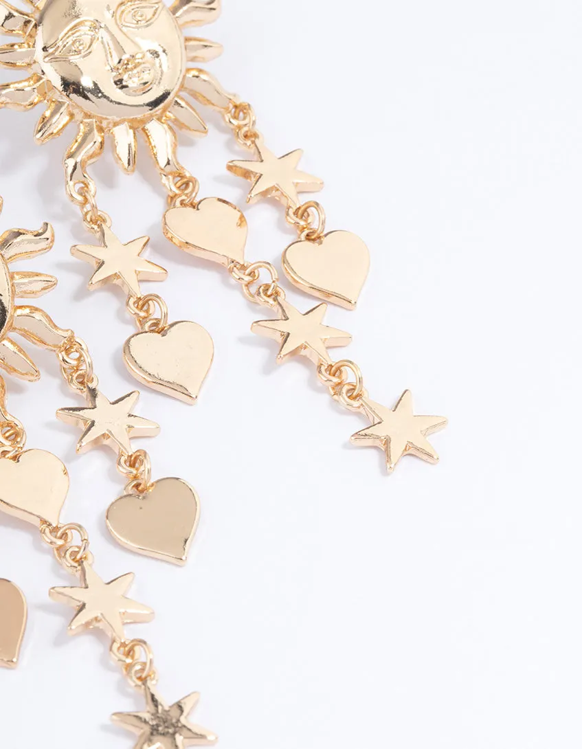 Gold Statement Stone Heart Drop Earrings