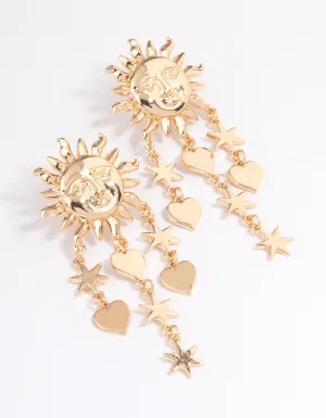 Gold Statement Stone Heart Drop Earrings