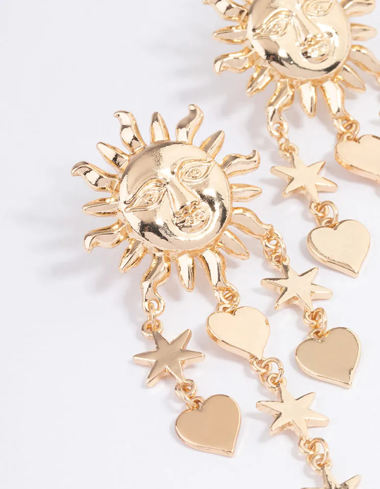 Gold Statement Stone Heart Drop Earrings