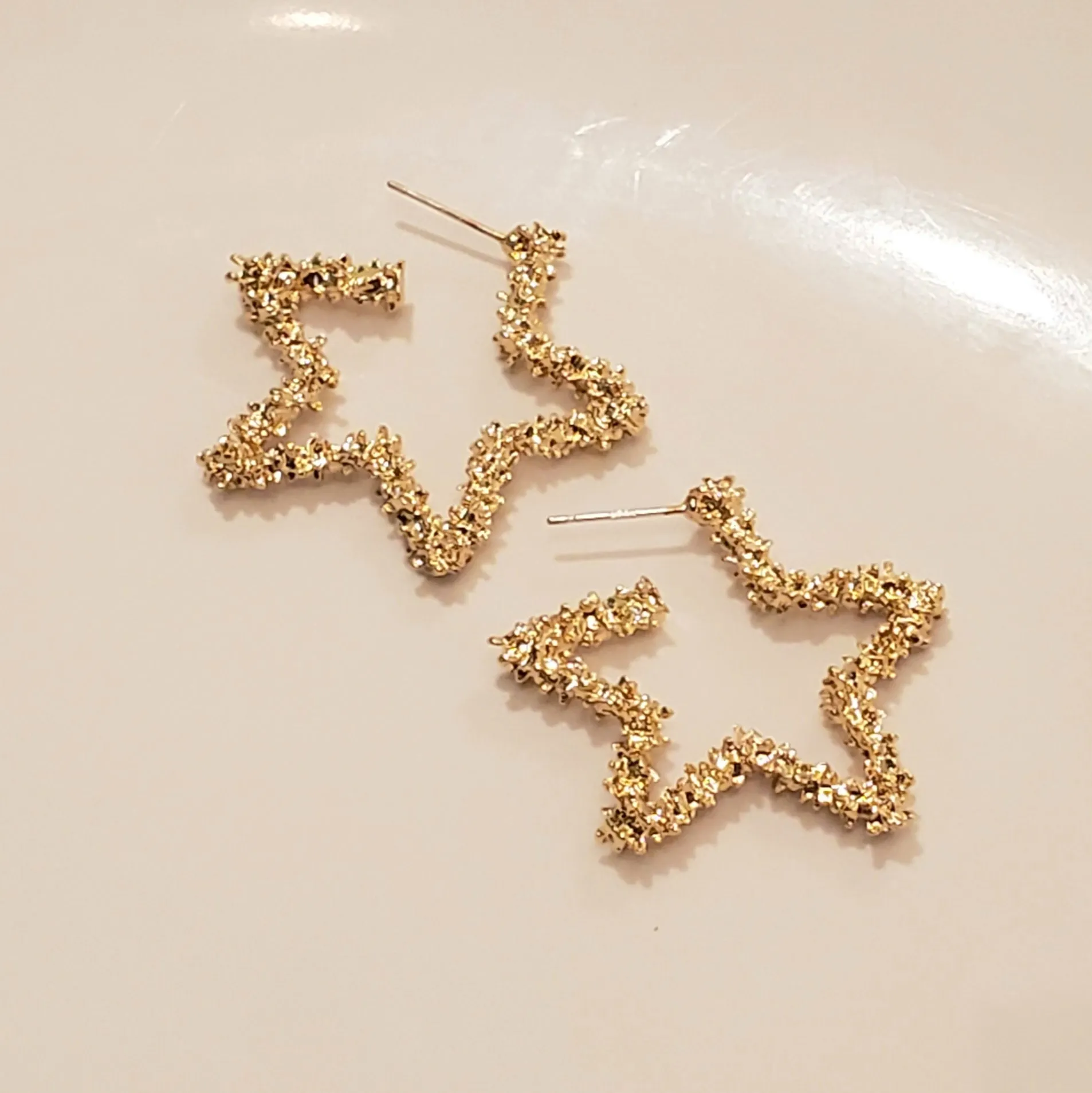 Gold Textured Star Earrings | Style No. 218