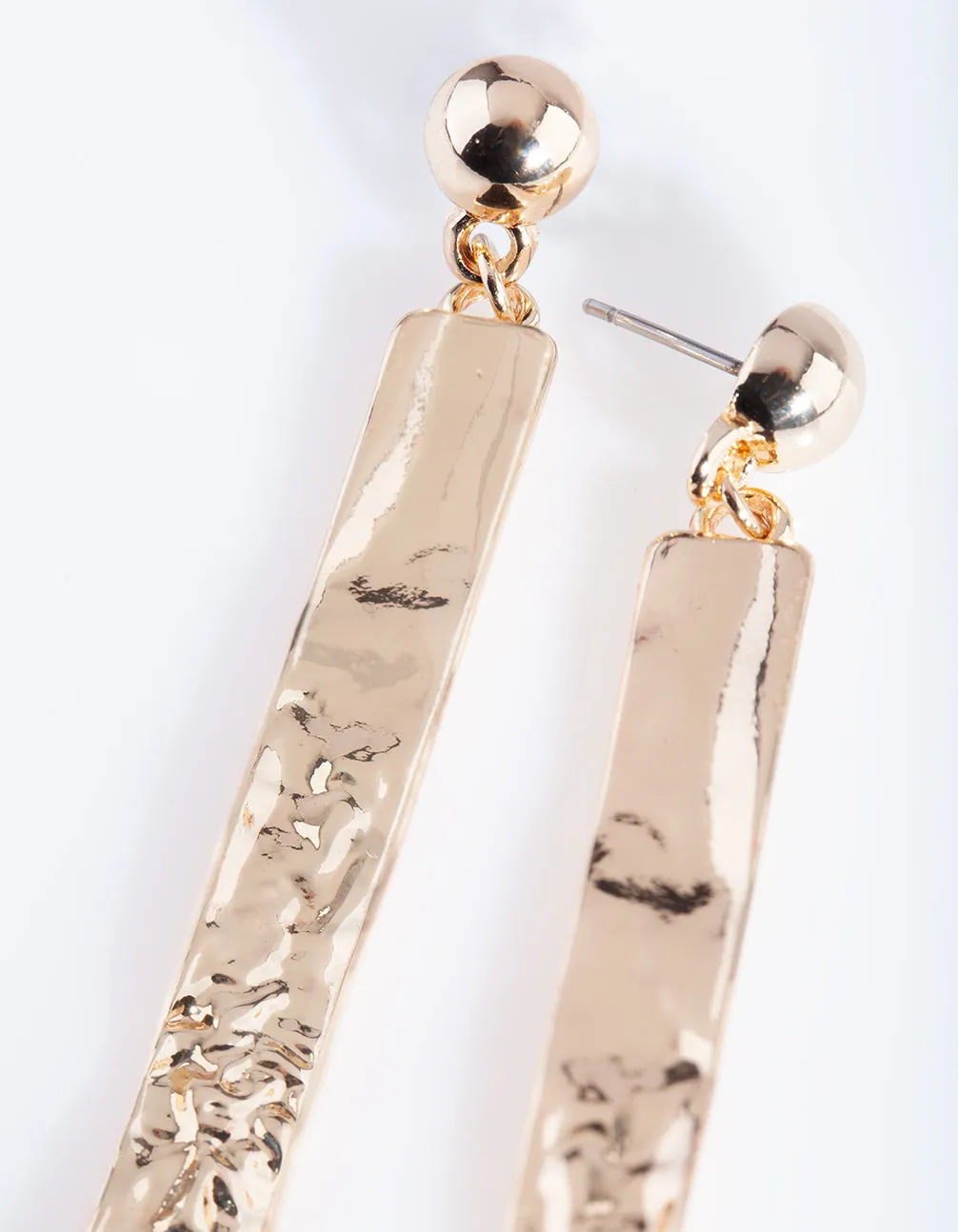 Gold Textured Wave Thin Rectangle Drop Earrings