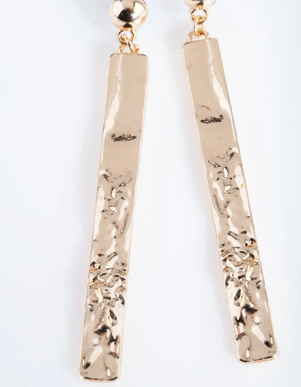 Gold Textured Wave Thin Rectangle Drop Earrings