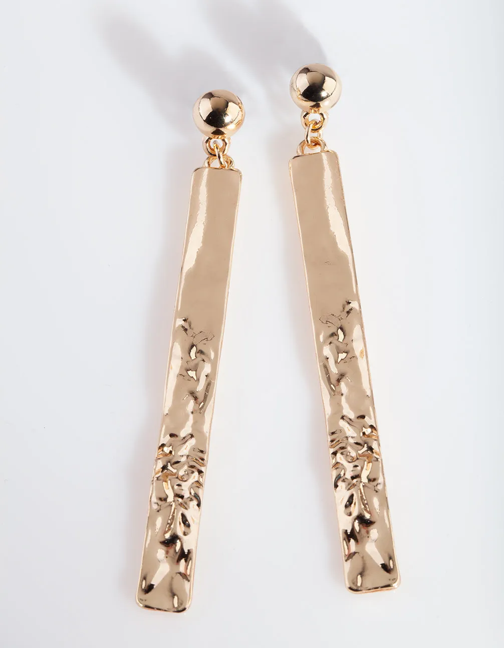 Gold Textured Wave Thin Rectangle Drop Earrings