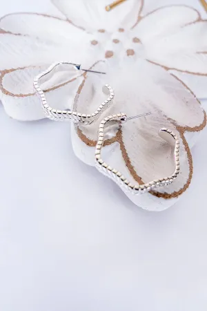 Herringbone Pattern Silvertone Hoop Earrings