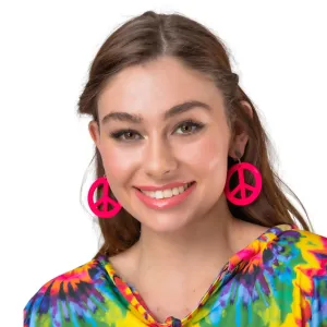 Hippie Peace Earrings Hot Pink Clip On CND Logo 60s Fancy Dress