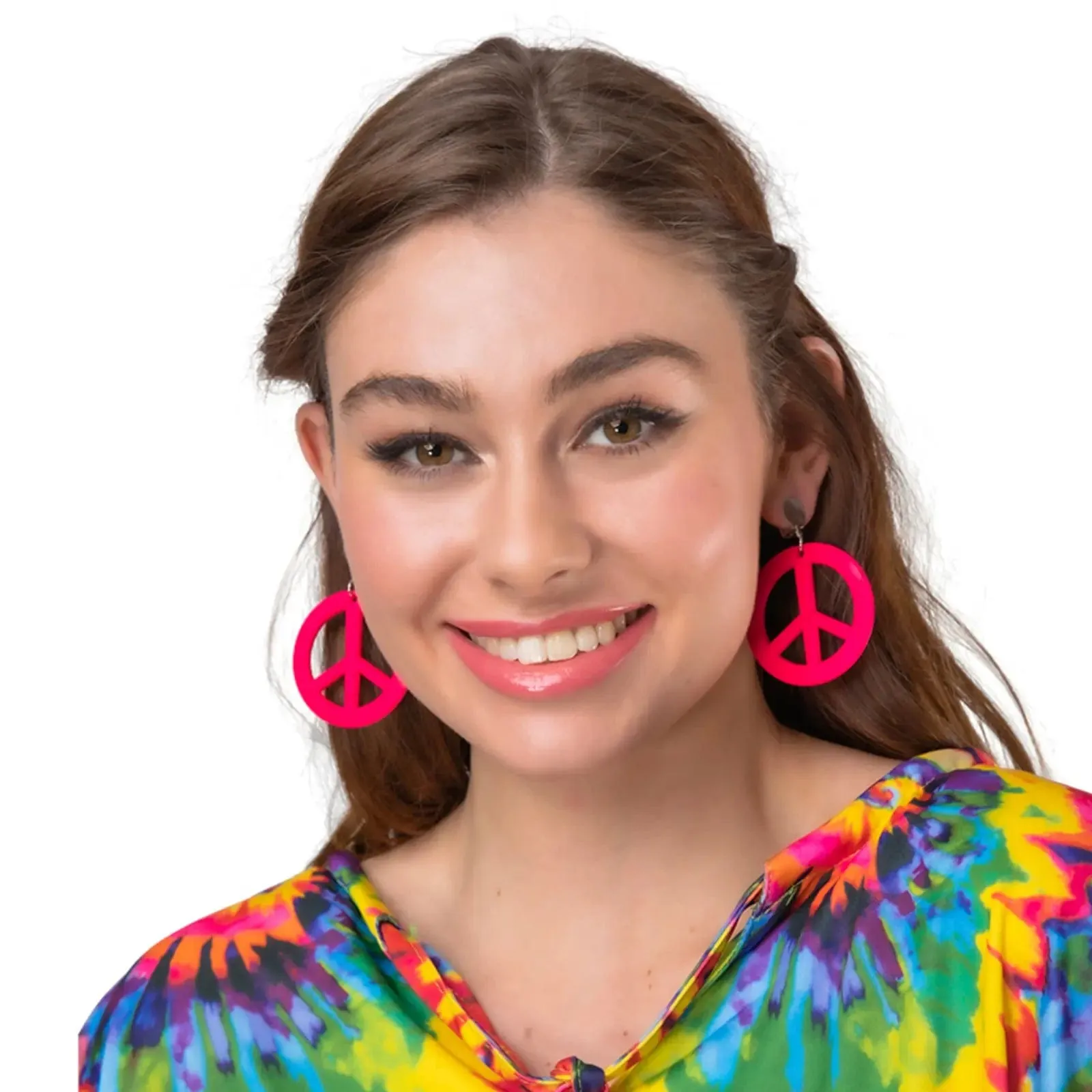 Hippie Peace Earrings Hot Pink Clip On CND Logo 60s Fancy Dress