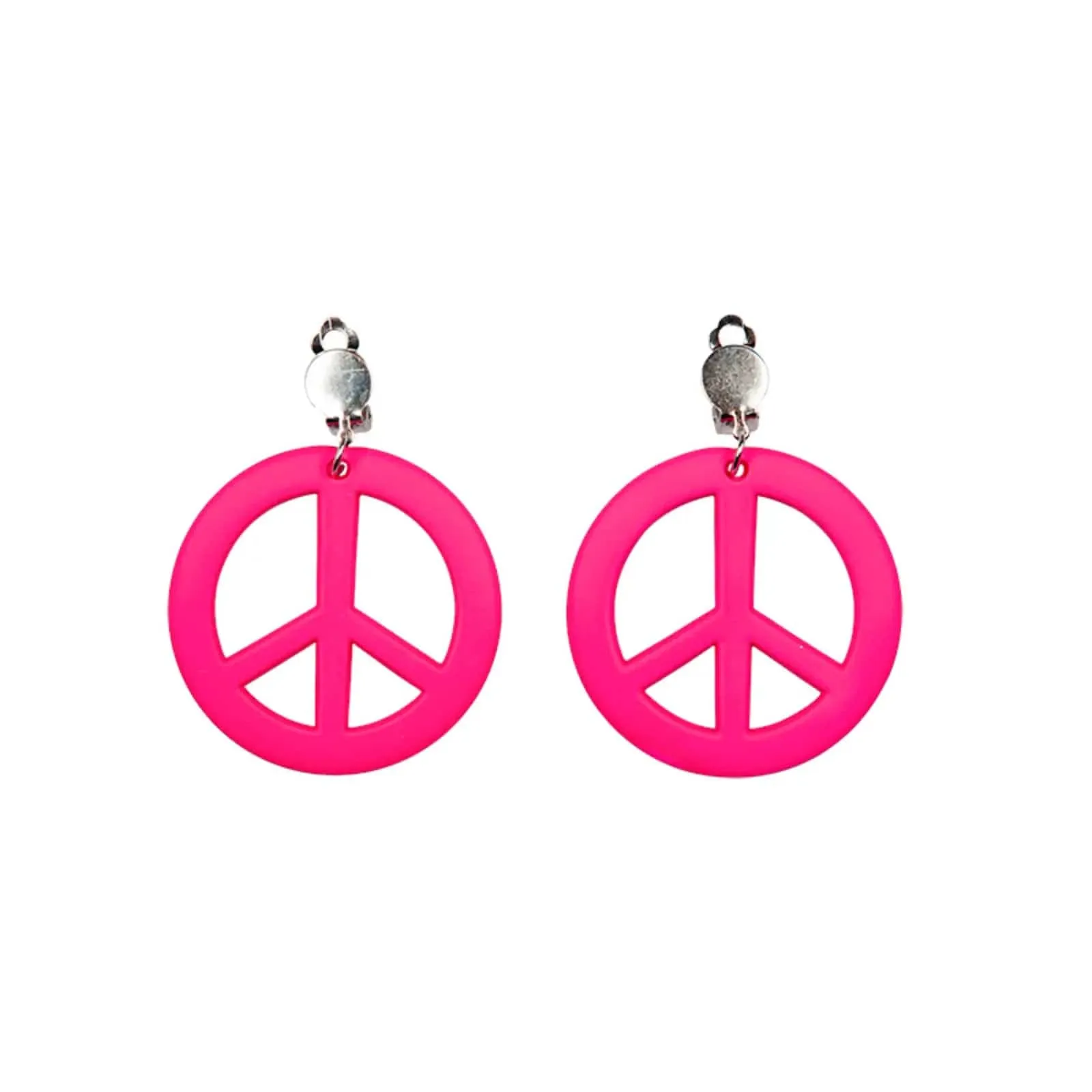 Hippie Peace Earrings Hot Pink Clip On CND Logo 60s Fancy Dress