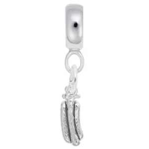 Hot Dog Charm Dangle Bead In Sterling Silver