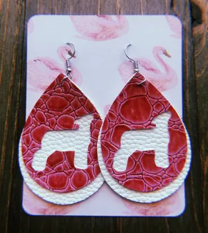 Hot Pink Textured Alligator Skin Lamb Teardrop Shaped Earrings