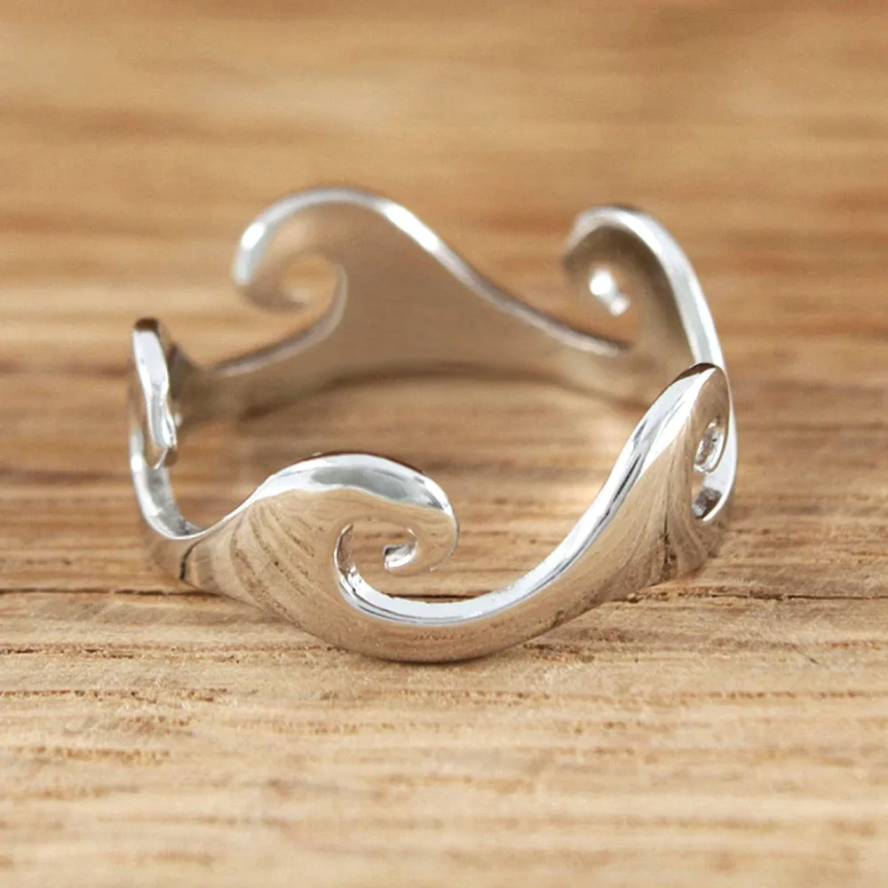 Huitan Punk Cool Finger Rings for Women Metal Silver Color Wave Couple Rings Anniversary Gift Men&#39;s Accessories Hot 2022 Jewelry