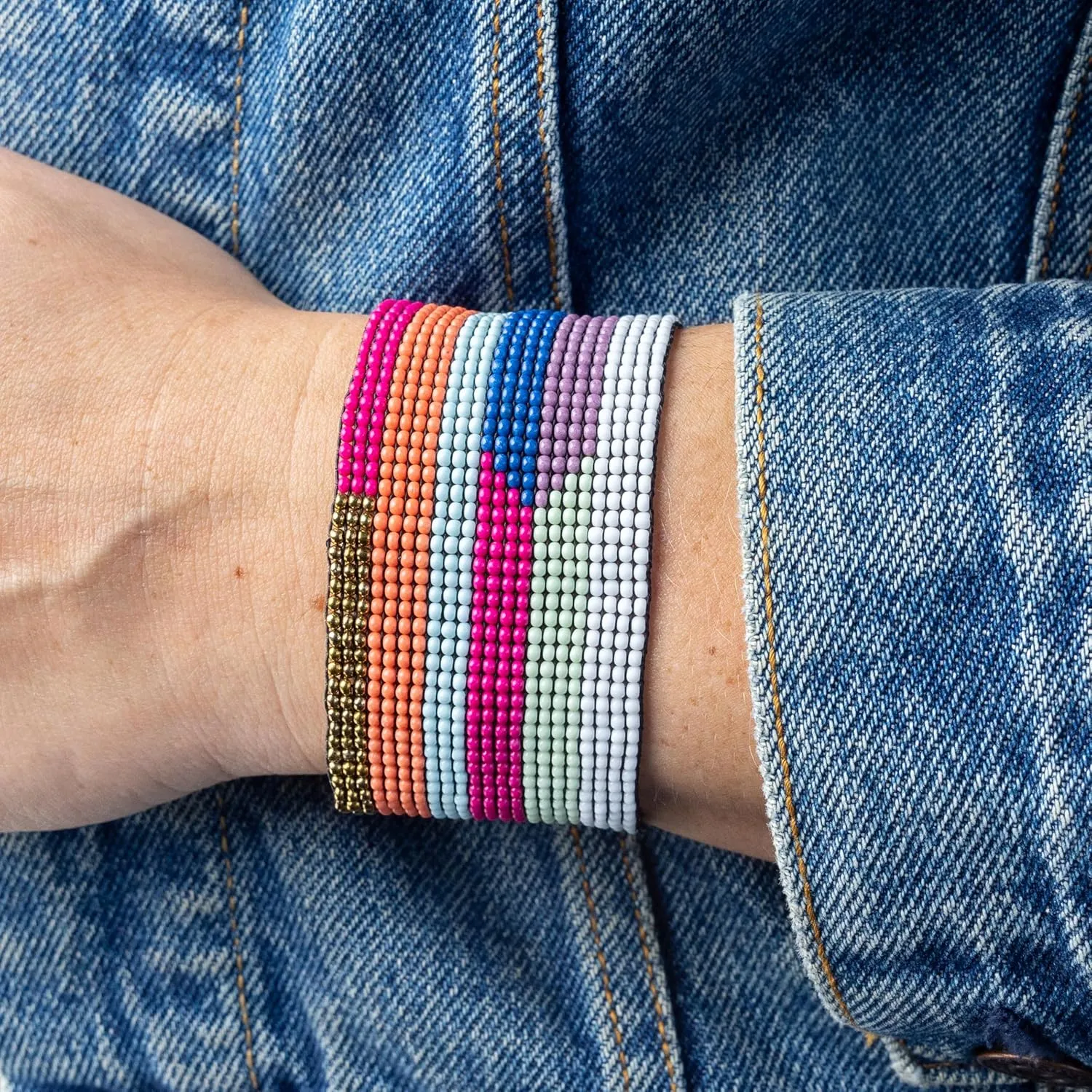 INK   ALLOY Beaded Bracelets for Women, Penelope Boho Seed Bead Stretch Cuff Bracelet, Handmade Jewelry for the Modern Bohemian, 1.5-Inch Width