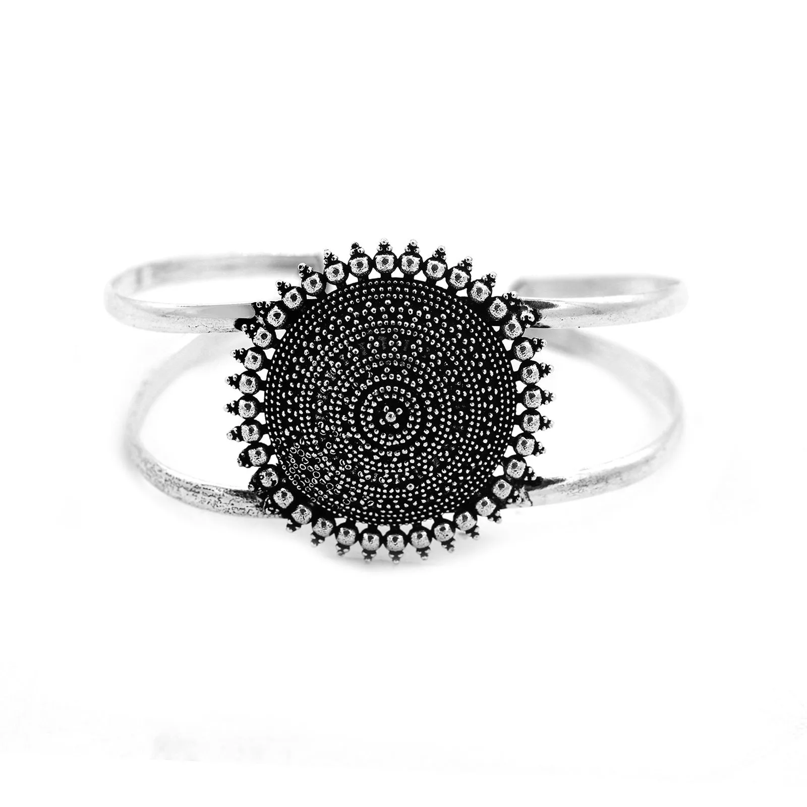 Kimaya Circular Silver Oxidized Cuff