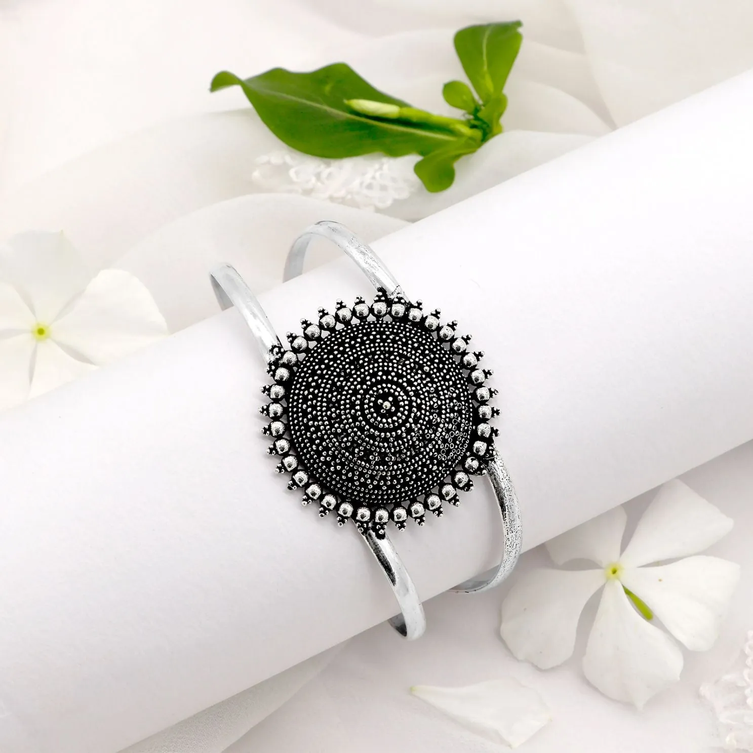 Kimaya Circular Silver Oxidized Cuff