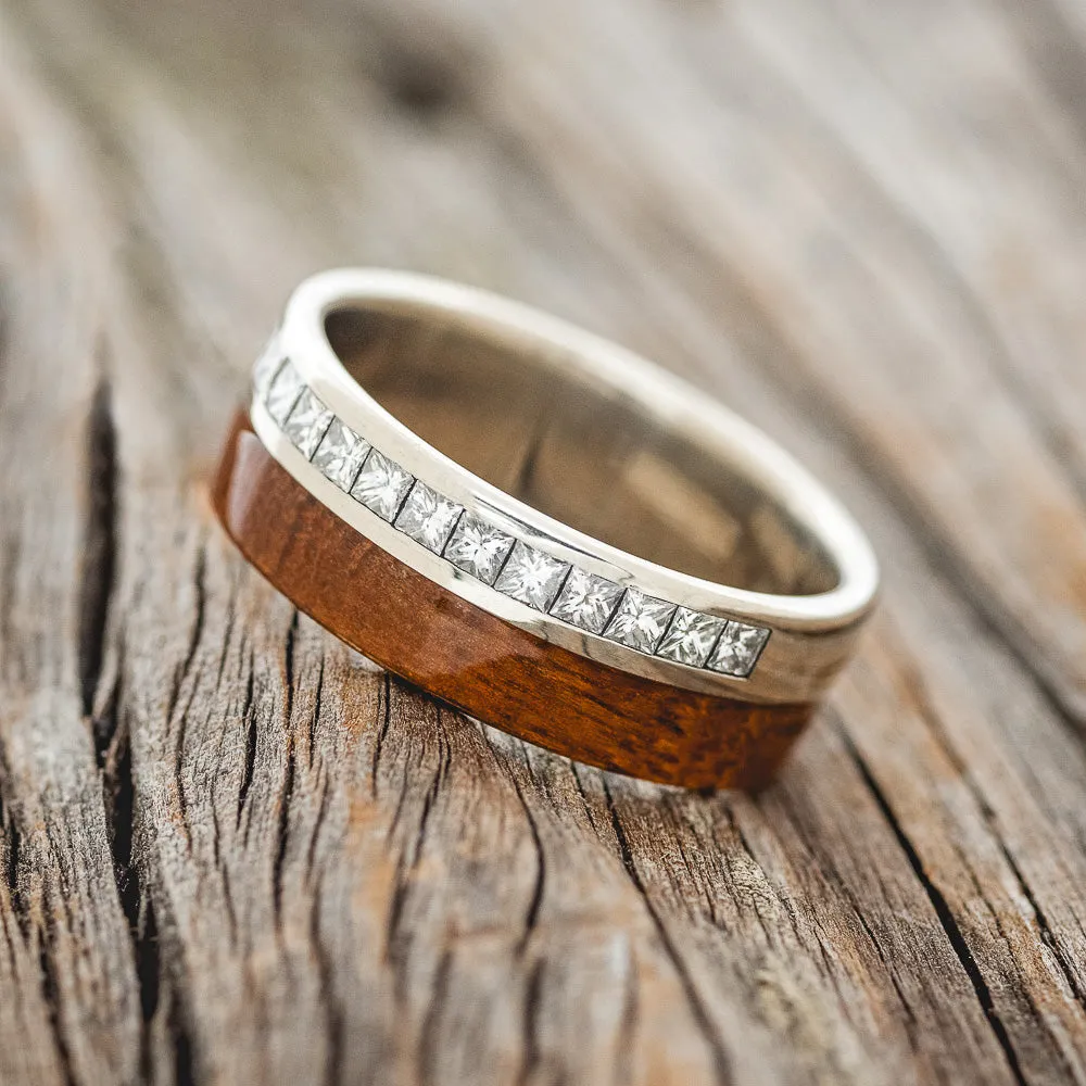 KOA WOOD & DIAMOND WEDDING RING - 14K WHITE GOLD - SIZE 10 1/4