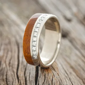KOA WOOD & DIAMOND WEDDING RING - 14K WHITE GOLD - SIZE 10 1/4