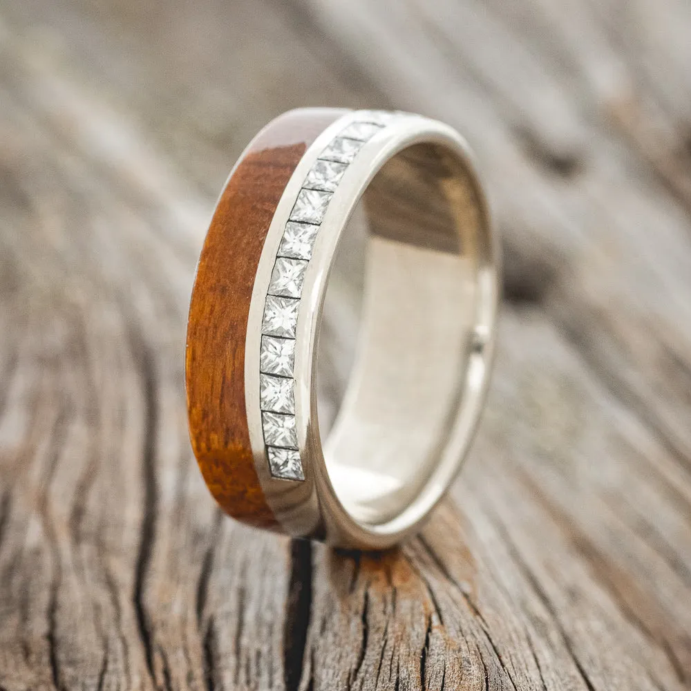 KOA WOOD & DIAMOND WEDDING RING - 14K WHITE GOLD - SIZE 10 1/4