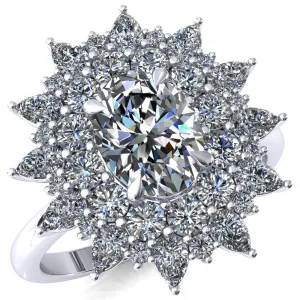 Lavender 8x6mm Oval Center Cluster Diamond Halo Ring