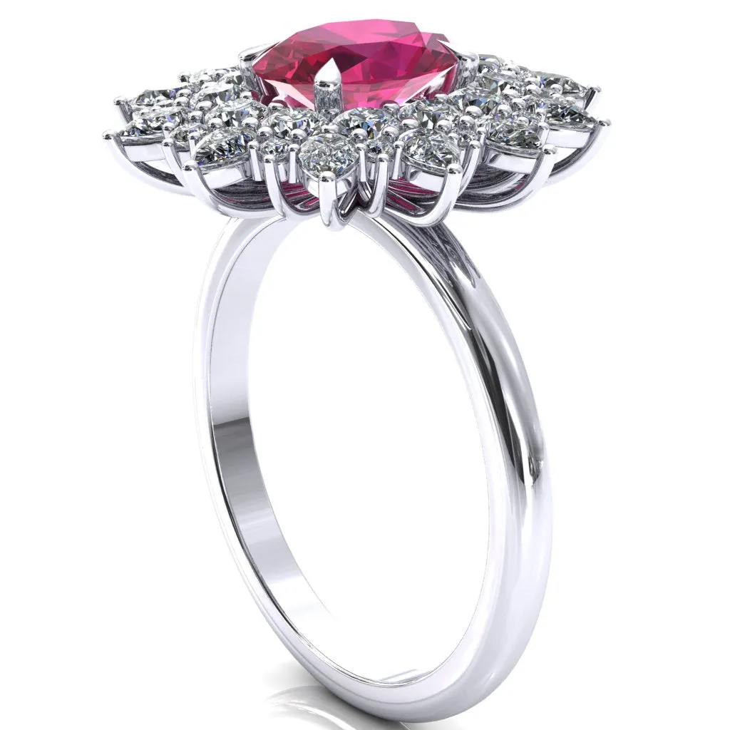 Lavender 8x6mm Oval Center Cluster Diamond Halo Ring