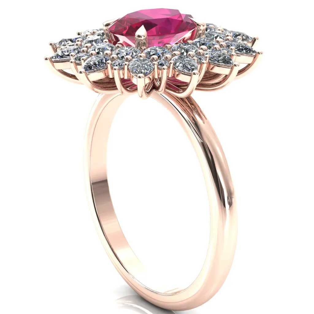 Lavender 8x6mm Oval Center Cluster Diamond Halo Ring